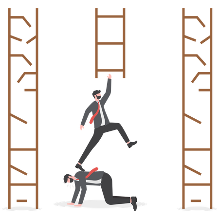 Businessman coworker support his colleague reaching to climb ladder of success  Illustration