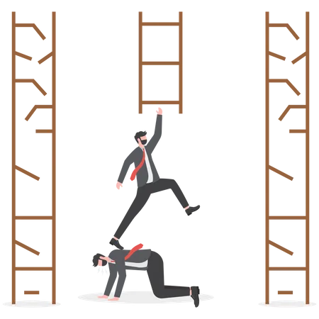 Businessman Coworker Support His Colleague Reaching To Climb Ladder Of Success Teamwork Collaboration Concept Illustration