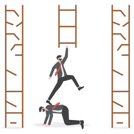 Businessman coworker support his colleague reaching to climb ladder of success  Illustration