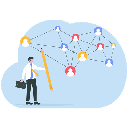 Businessman creates global network  Illustration