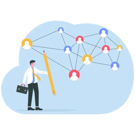 Businessman creates global network  Illustration