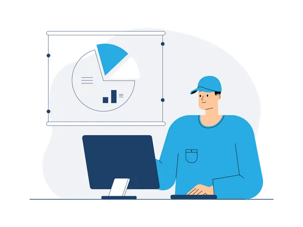 Businessman creating analytics online  Illustration
