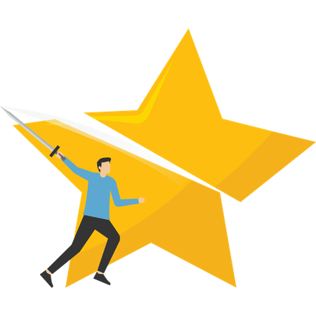 Businessman credit score staff sawing star to downgrade or reduce score  Illustration