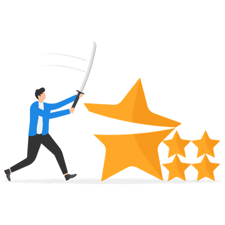 Businessman credit score staff sawing star to reduce score  Illustration