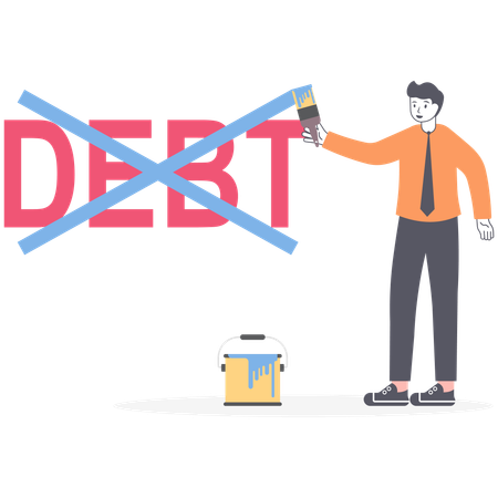 Businessman cross out word debt and money  Illustration