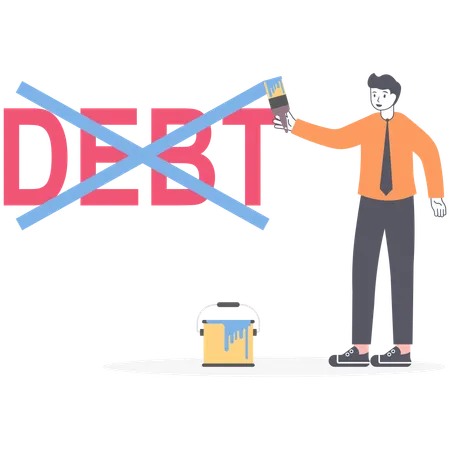 Businessman cross out word debt and money  Illustration