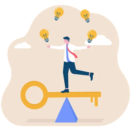 Businessman Cross the cliff with key to success  Illustration