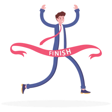 Businessman cross the finish line with red ribbon  イラスト