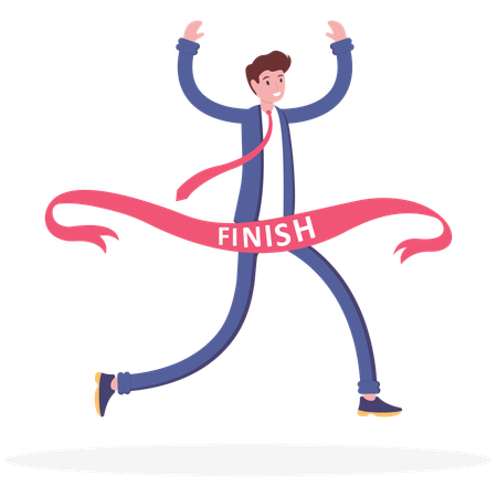 Businessman cross the finish line with red ribbon  Illustration