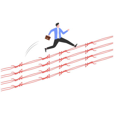 Businessman crossing barbed wine  Illustration