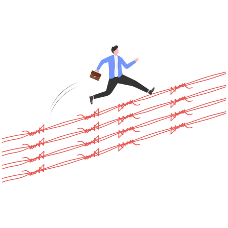 Businessman crossing barbed wine  Illustration