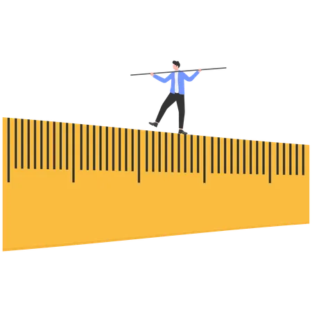 Businessman crossing huge ruler  Illustration