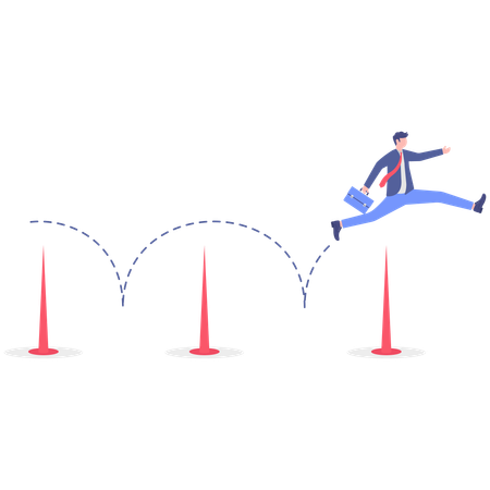 Businessman crossing hurdles  Illustration