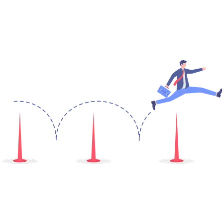 Businessman crossing hurdles  Illustration