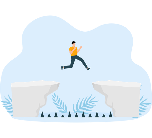 Businessman crossing over mountain on tiny rope Overcoming High Risk Barriers  Illustration