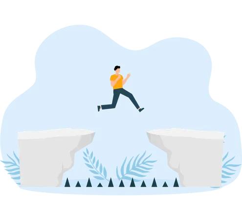 Businessman crossing over mountain on tiny rope Overcoming High Risk Barriers  Illustration