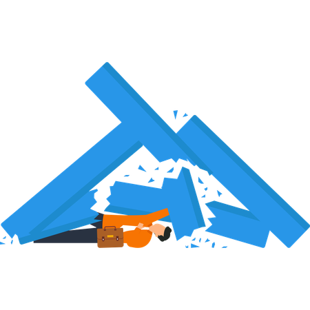 Businessman Crushed by Crumbling Blue Blocks  Illustration