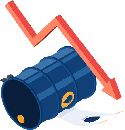 Businessman crushed by oil barrel with falling graph Illustration