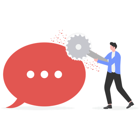 Businessman crushing chat bubble  Illustration