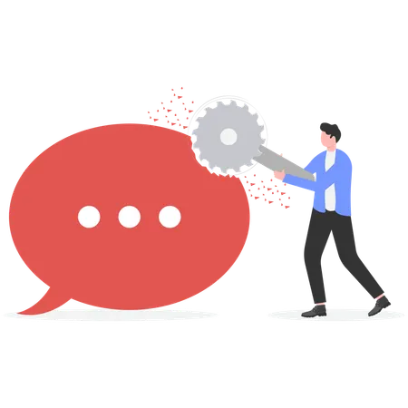 Businessman crushing chat bubble  Illustration