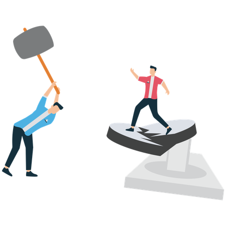 Businessman crushing Obstacles on Career Path  Illustration