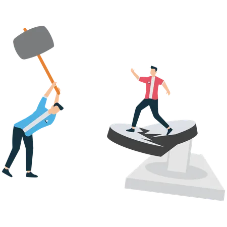 Businessman crushing Obstacles on Career Path  Illustration