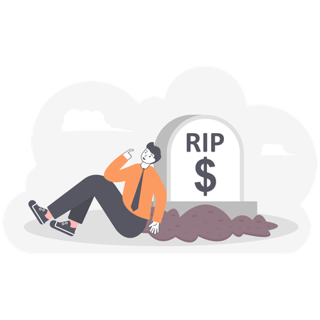 Businessman crying at money grave  Illustration