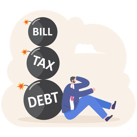Businessman crying with debt tax  Illustration