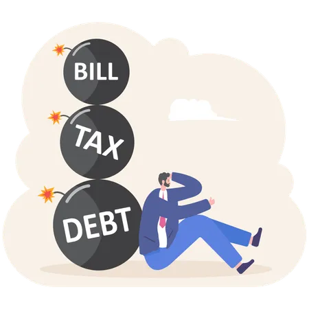 Businessman Crying With Debt Tax Illustration Vector Cartoon Illustration