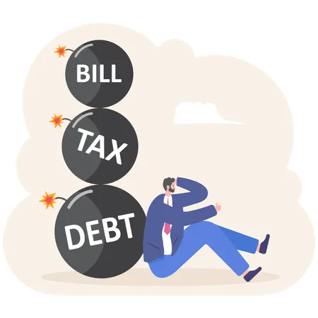 Businessman crying with debt tax  Illustration