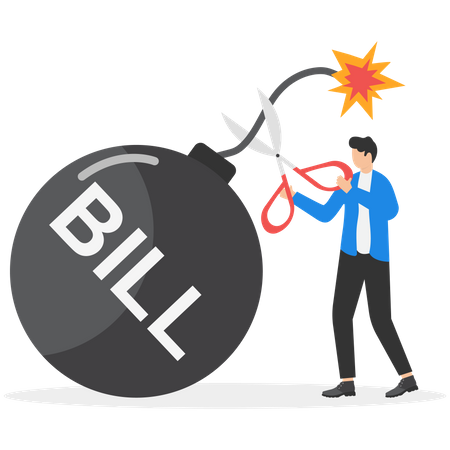 Businessman cut bill payment bomb  Illustration
