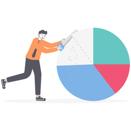 Businessman cut chart pie peace with saw  Illustration