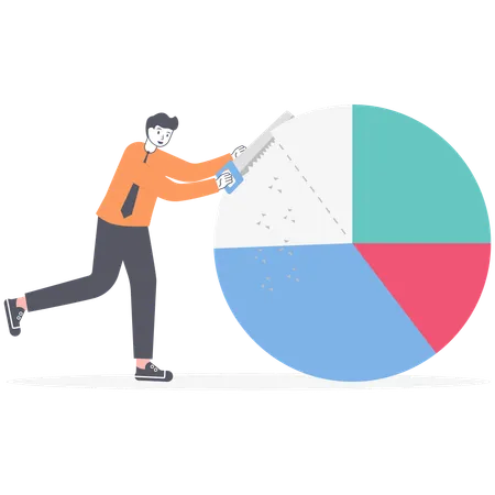 Businessman cut chart pie peace with saw  Illustration