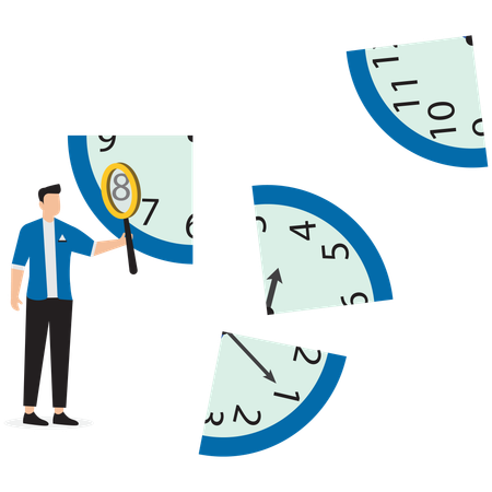 Businessman cut clock in piece to analyze  Illustration