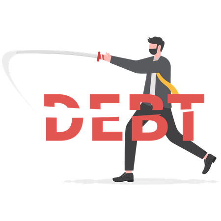 Businessman cut debt with sword  イラスト
