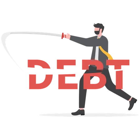 Cut Debt Businessman Cut Debt Alphabet With Sword Cost Reduction Concept Illustration
