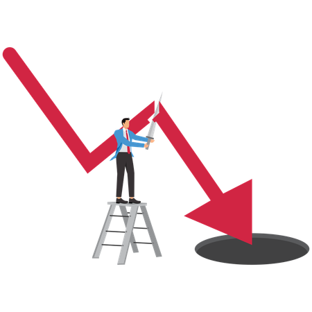 Businessman cut off the falling downward arrow  Illustration