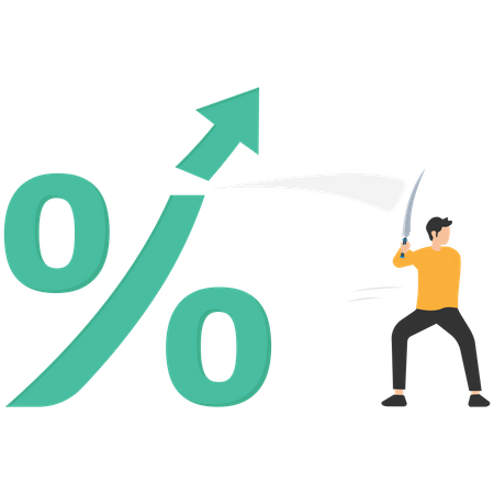 Businessman cut percentage sign with sword  Illustration
