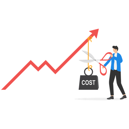 Businessman cut rope with cost hanging on red arrow  Illustration