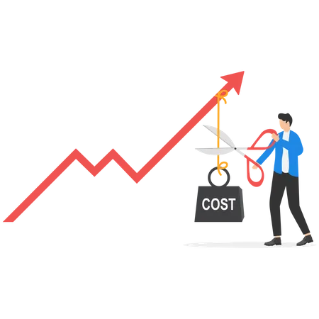 Businessman cut rope with cost hanging on red arrow  Illustration