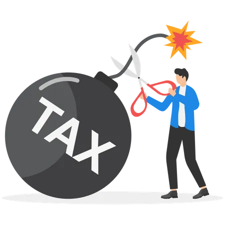 Scissors To Cut Tax Bomb Businessmen Getting Freedom From Tax Modern Vector Illustration In Flat Style Illustration