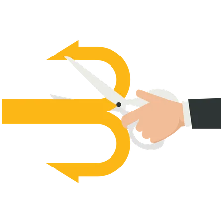 Businessman cuts arrow into two small arrows  Illustration