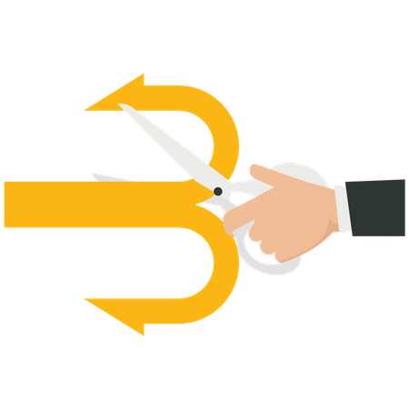 Businessman cuts arrow into two small arrows  Illustration