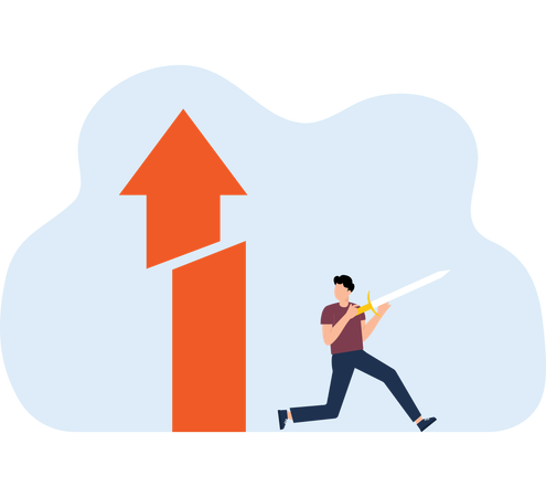 Businessman cuts arrow with sword  Illustration