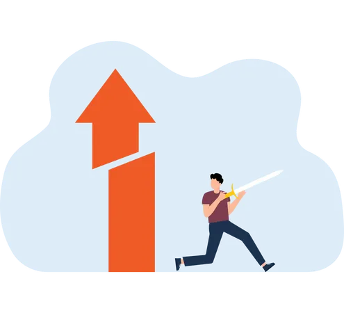 Businessman cuts arrow with sword  Illustration