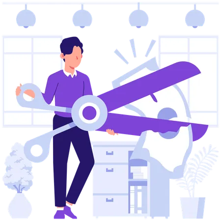 Businessman cuts extra expenses  Illustration