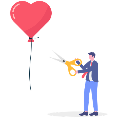 Businessman cuts heart shaped balloon  Illustration