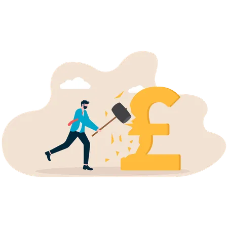 Businessman cuts out Euro coin  Illustration