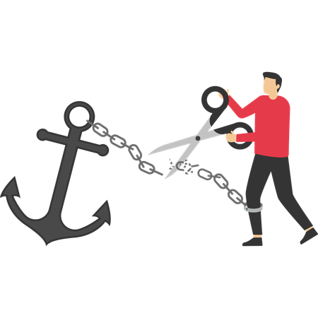Businessman cuts out his old and bad habits  Illustration