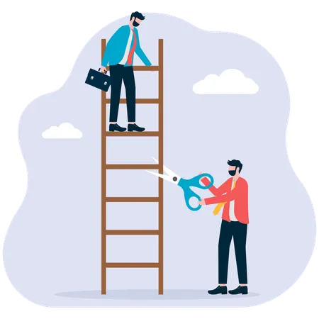 Businessman cuts success ladder of employee  Illustration